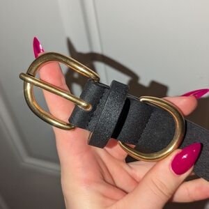 Women's black leather double loop belt